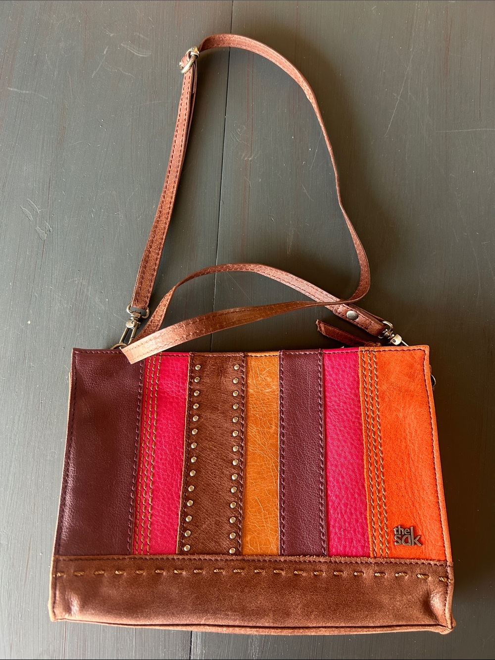 The Sak Multicolor Leather Stripe Crossbody - Orange, Pink & Brown